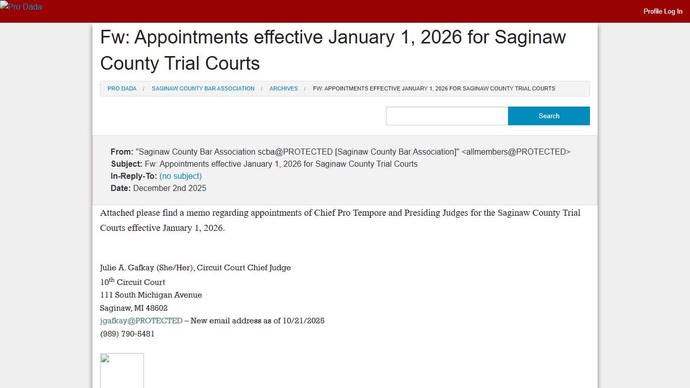 Fw: Appointments effective January 1, 2026 for Saginaw County Trial Courts
